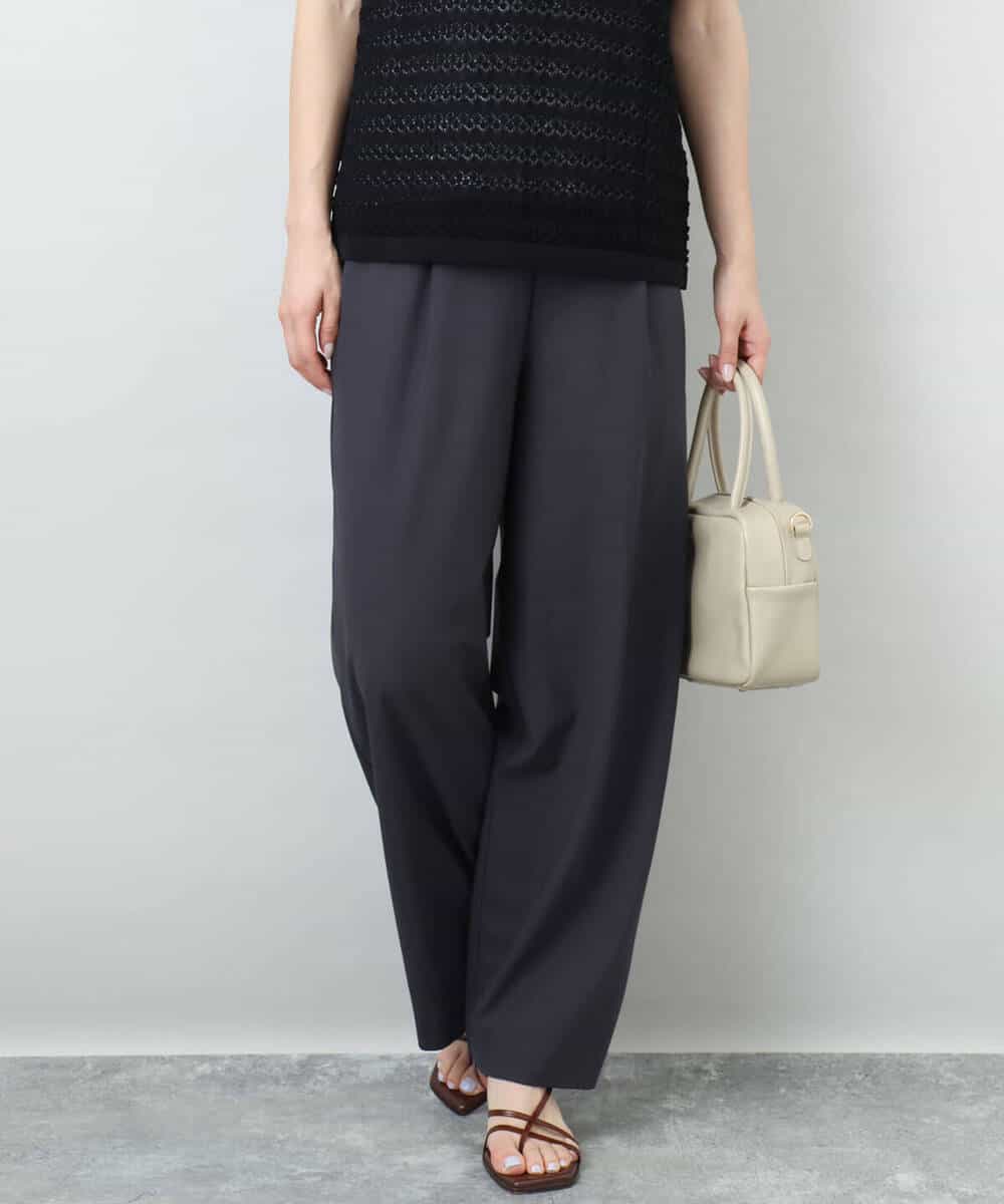 FKLGA55170 MK MICHEL KLEIN(MK ミッシェルクラン) ワイドストレート ストレッチプルオンパンツ/洗える ダークグレー