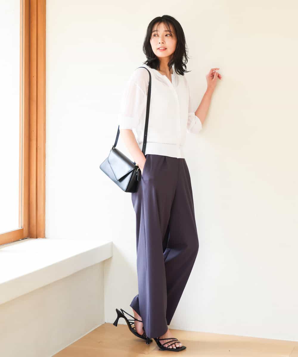 FKLGA55170 MK MICHEL KLEIN(MK ミッシェルクラン) ワイドストレート ストレッチプルオンパンツ/洗える ダークグレー