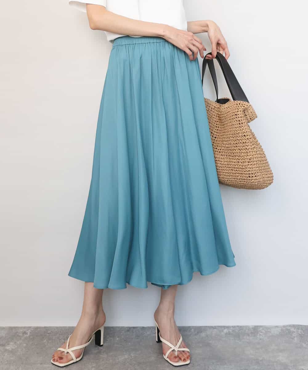 FKLGD03150 MK MICHEL KLEIN(MK ミッシェルクラン) [UVカット/接触冷感/洗える]サテンガウチョパンツ ターコイズ