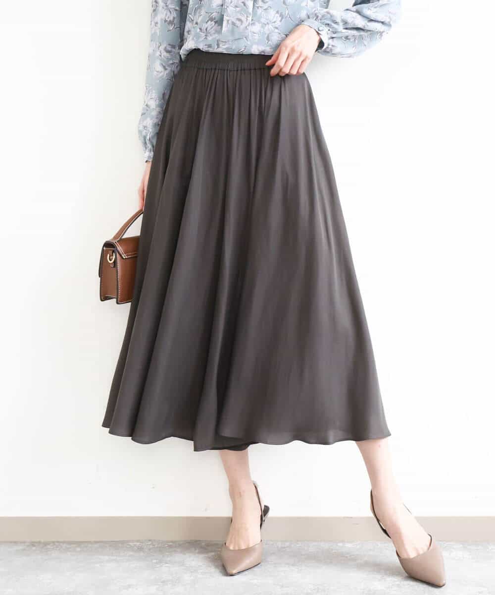 FKLGD03150 MK MICHEL KLEIN(MK ミッシェルクラン) サテンガウチョパンツ/接触冷感/UVカット/洗える ダークグレー