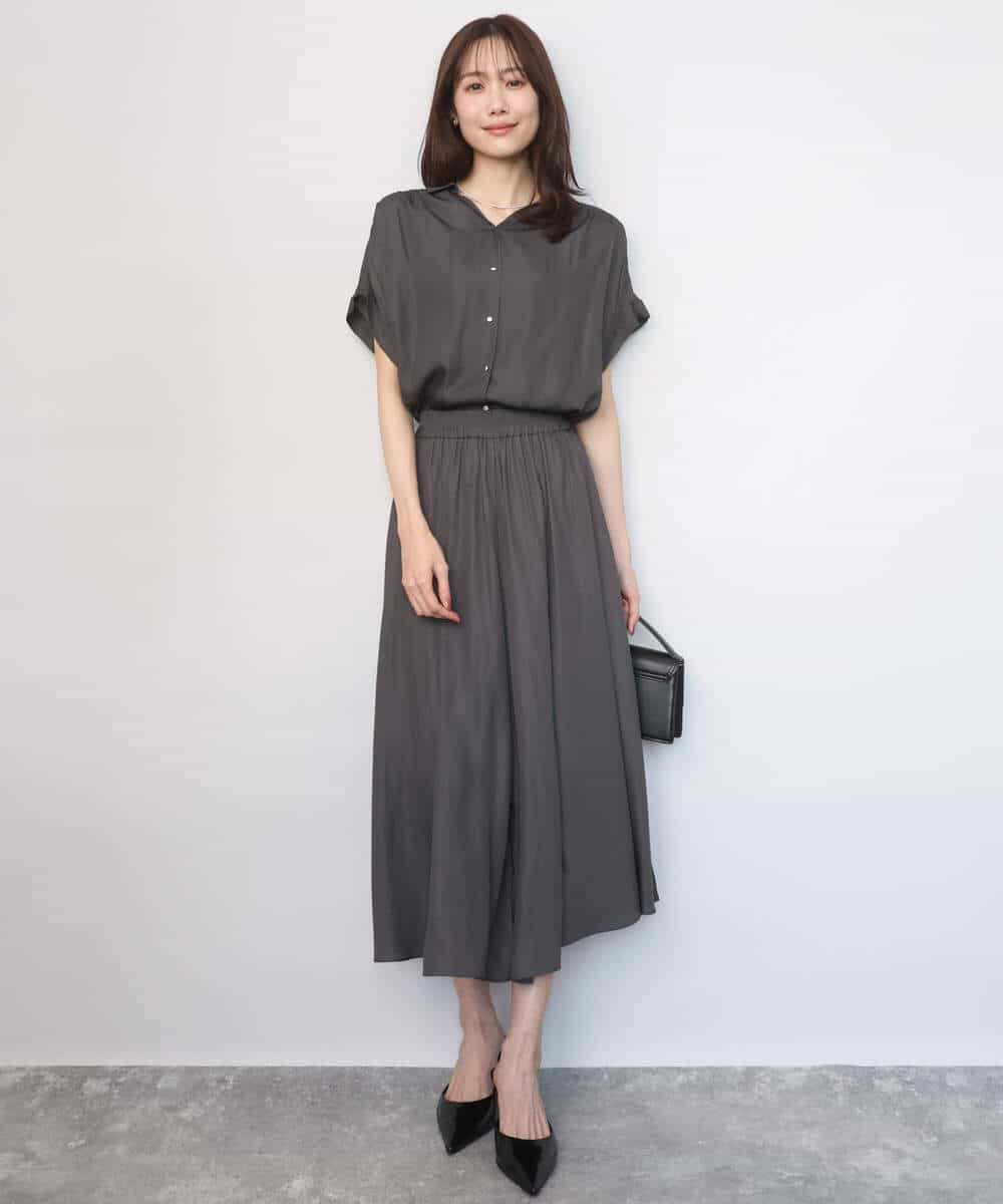 FKLGD03150 MK MICHEL KLEIN(MK ミッシェルクラン) [UVカット/接触冷感/洗える]サテンガウチョパンツ ダークグレー