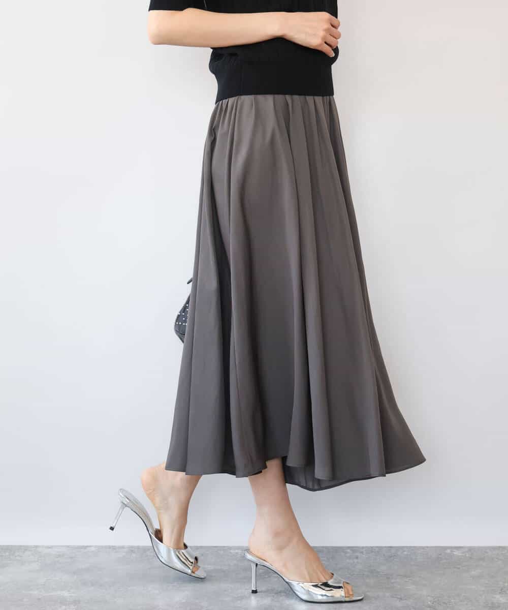 FKLGD03150 MK MICHEL KLEIN(MK ミッシェルクラン) [瞬美シリーズ/UVカット/接触冷感/洗える]サテンガウチョパンツ ダークグレー