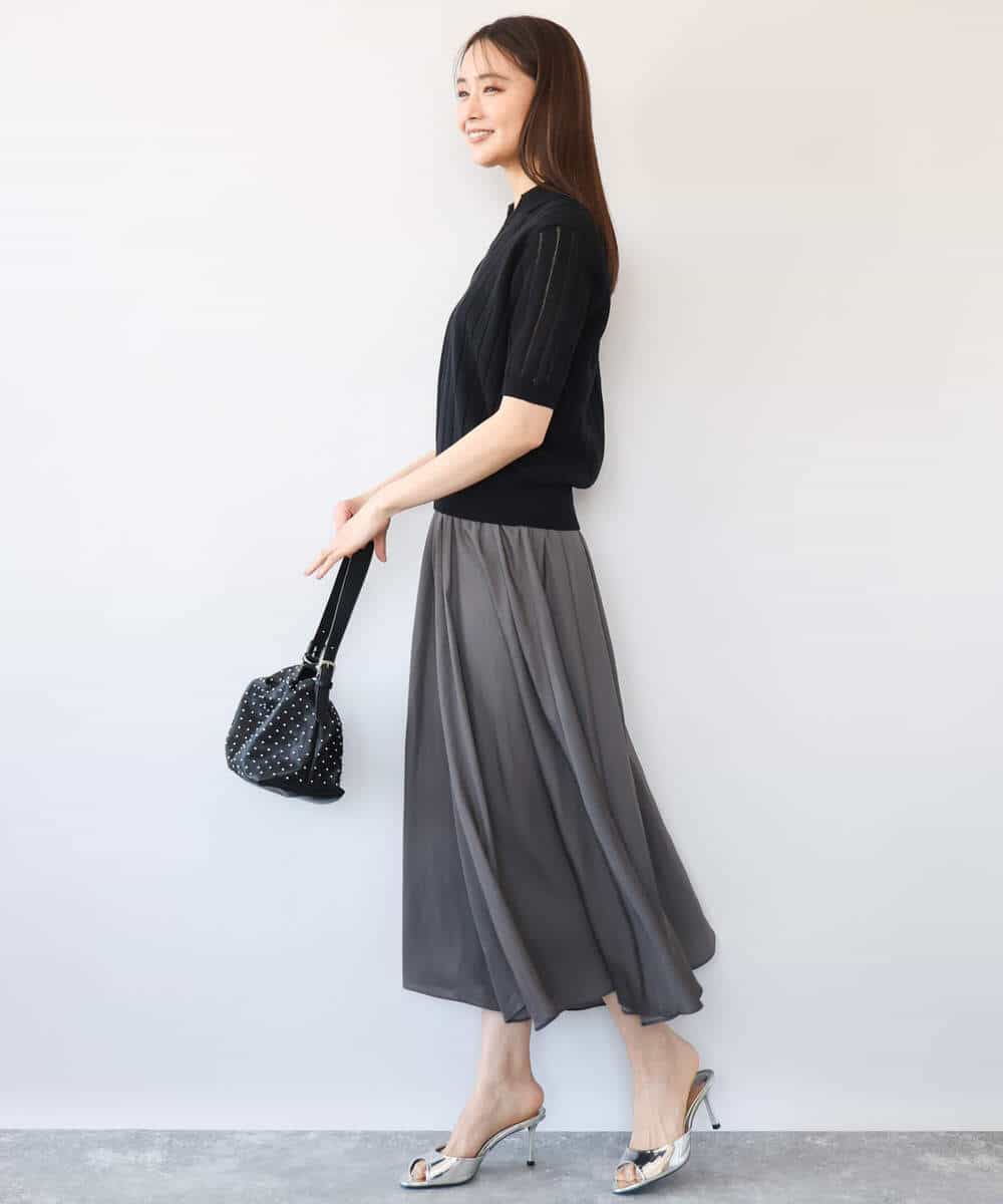 FKLGD03150 MK MICHEL KLEIN(MK ミッシェルクラン) [瞬美シリーズ/UVカット/接触冷感/洗える]サテンガウチョパンツ ダークグレー