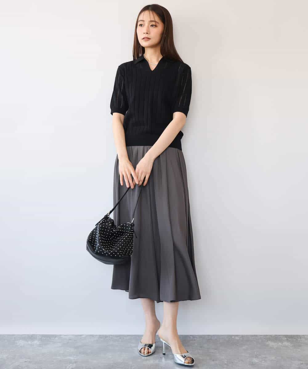 FKLGD03150 MK MICHEL KLEIN(MK ミッシェルクラン) [瞬美シリーズ/UVカット/接触冷感/洗える]サテンガウチョパンツ ダークグレー