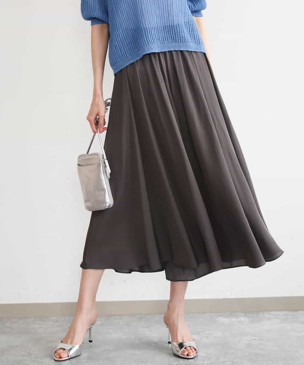 FKLGD03150 MK MICHEL KLEIN(MK ミッシェルクラン) [瞬美シリーズ/UVカット/接触冷感/洗える]サテンガウチョパンツ ダークグレー
