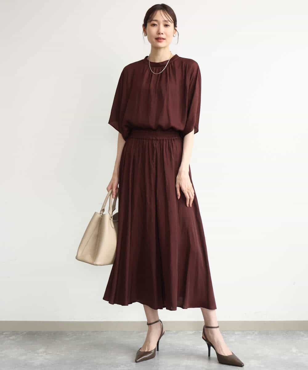 FKLGD03150 MK MICHEL KLEIN(MK ミッシェルクラン) [瞬美シリーズ/UVカット/接触冷感/洗える]サテンガウチョパンツ ダークグレー