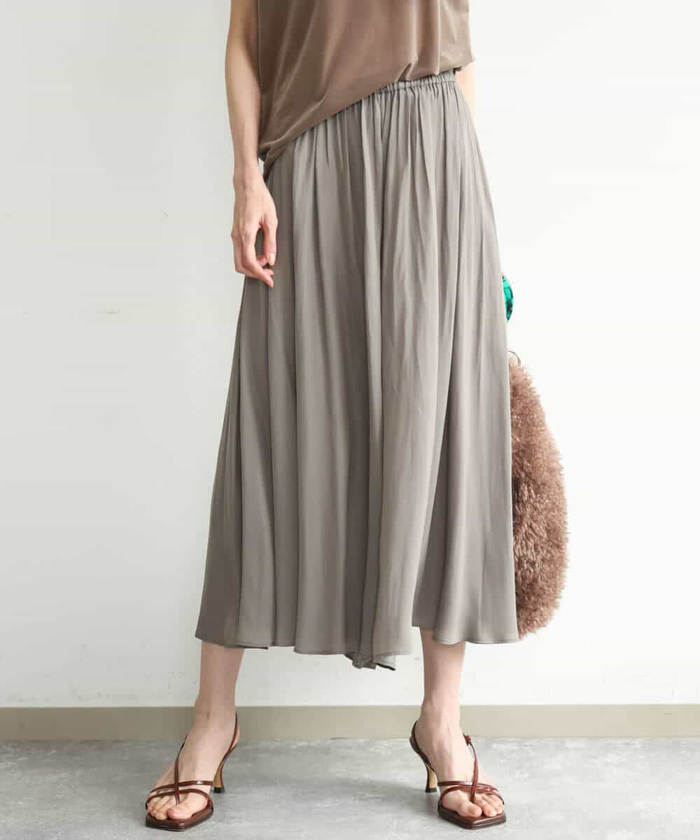 FKLGD03150 MK MICHEL KLEIN(MK ミッシェルクラン) [瞬美シリーズ/UVカット/接触冷感/洗える]サテンガウチョパンツ ダークグレー