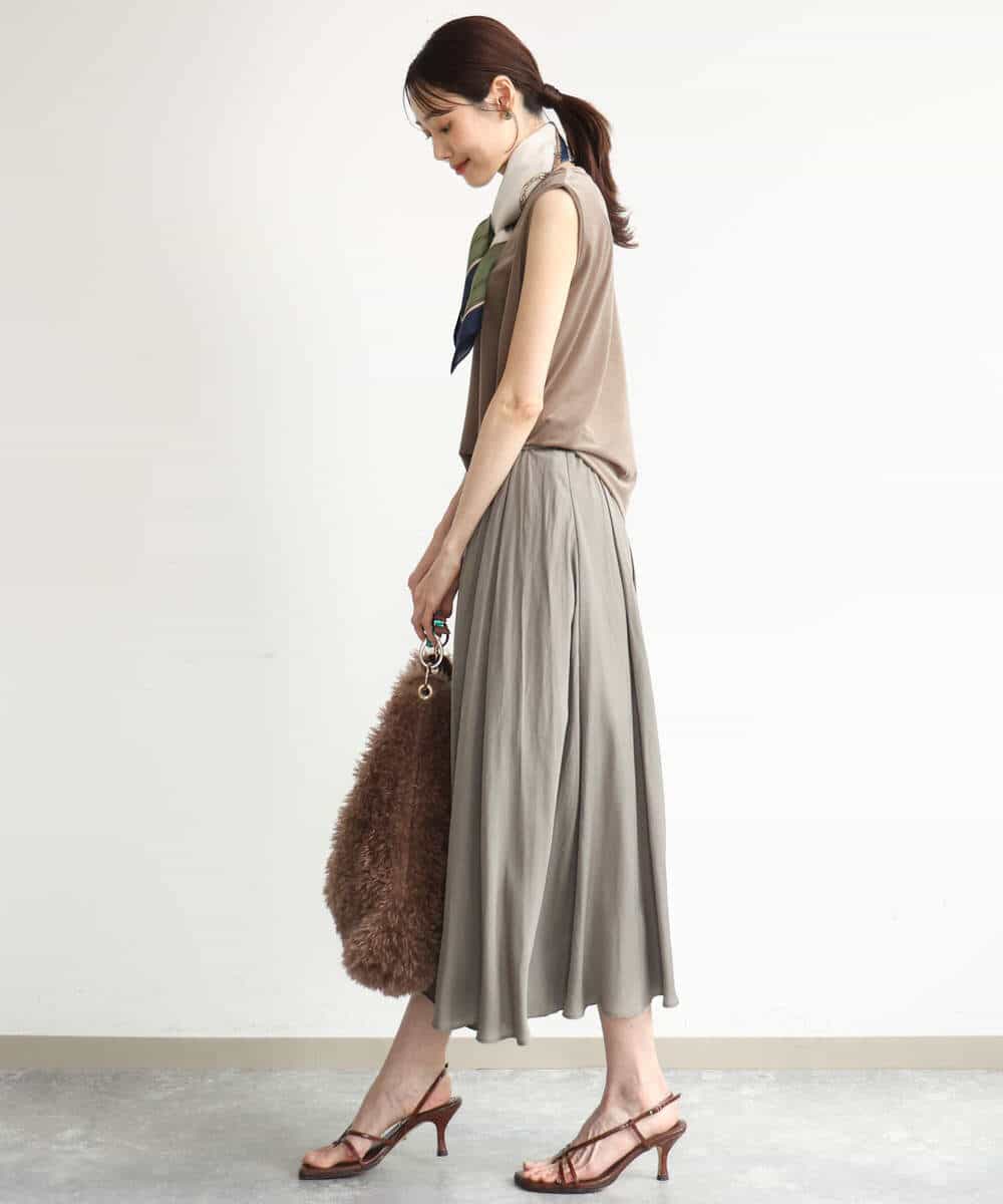 FKLGD03150 MK MICHEL KLEIN(MK ミッシェルクラン) [瞬美シリーズ/UVカット/接触冷感/洗える]サテンガウチョパンツ ダークグレー