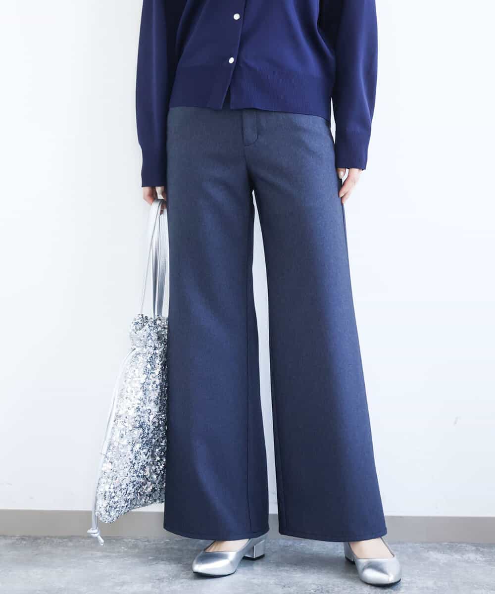 FKLGD27160 MK MICHEL KLEIN(MK ミッシェルクラン) デニムライク ストレートワイドパンツ/洗える ネイビー