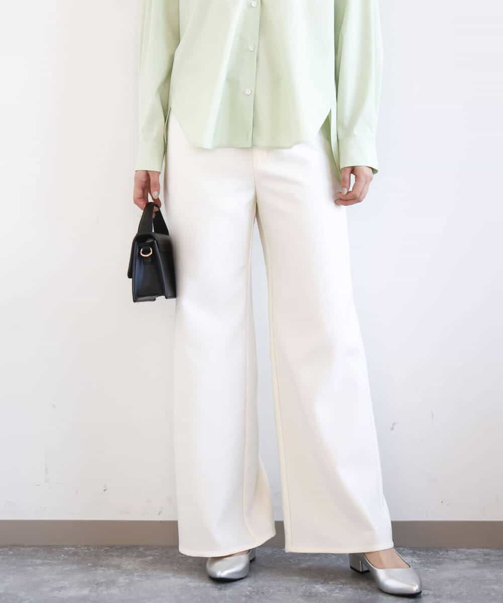 FKLGD27160 MK MICHEL KLEIN(MK ミッシェルクラン) デニムライク ストレートワイドパンツ/洗える ネイビー