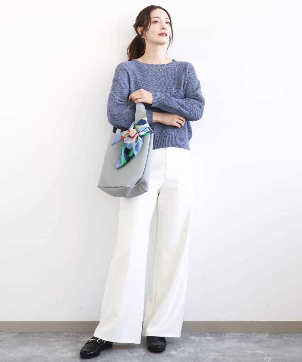 FKLGD27160 MK MICHEL KLEIN(MK ミッシェルクラン) デニムライク ストレートワイドパンツ/洗える ネイビー