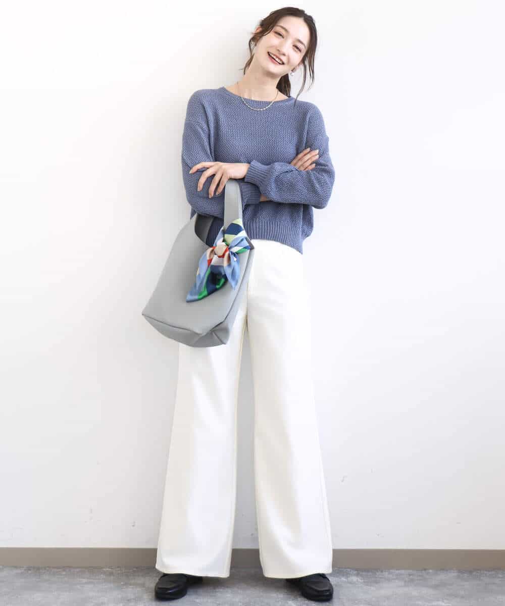 FKLGD27160 MK MICHEL KLEIN(MK ミッシェルクラン) デニムライク ストレートワイドパンツ/洗える ネイビー