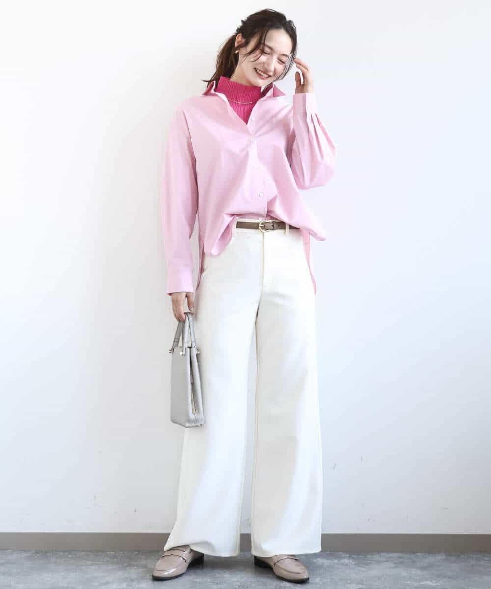 FKLGD27160 MK MICHEL KLEIN(MK ミッシェルクラン) デニムライク ストレートワイドパンツ/洗える ネイビー