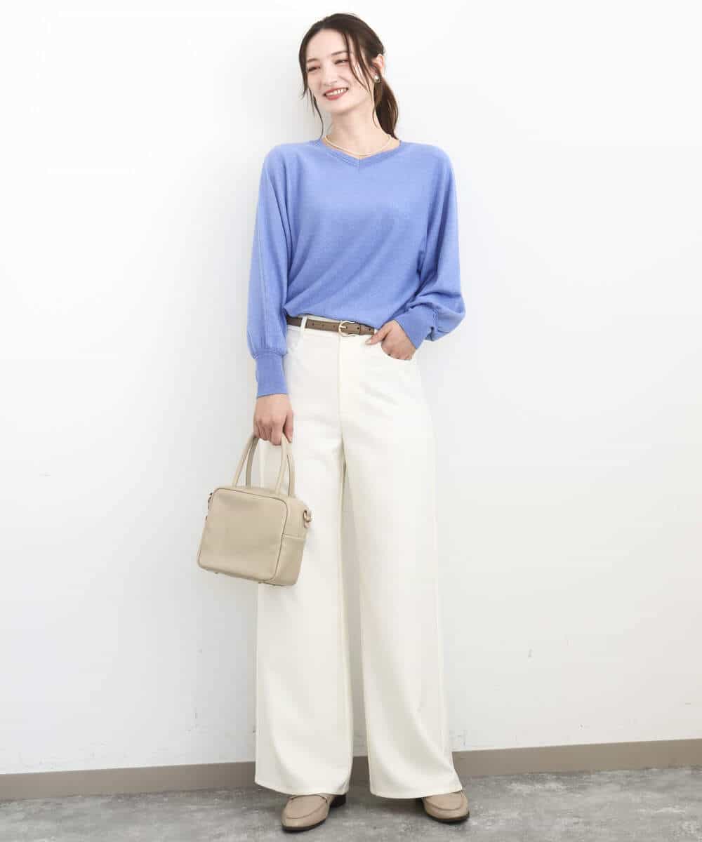 FKLGD27160 MK MICHEL KLEIN(MK ミッシェルクラン) デニムライク ストレートワイドパンツ/洗える ネイビー