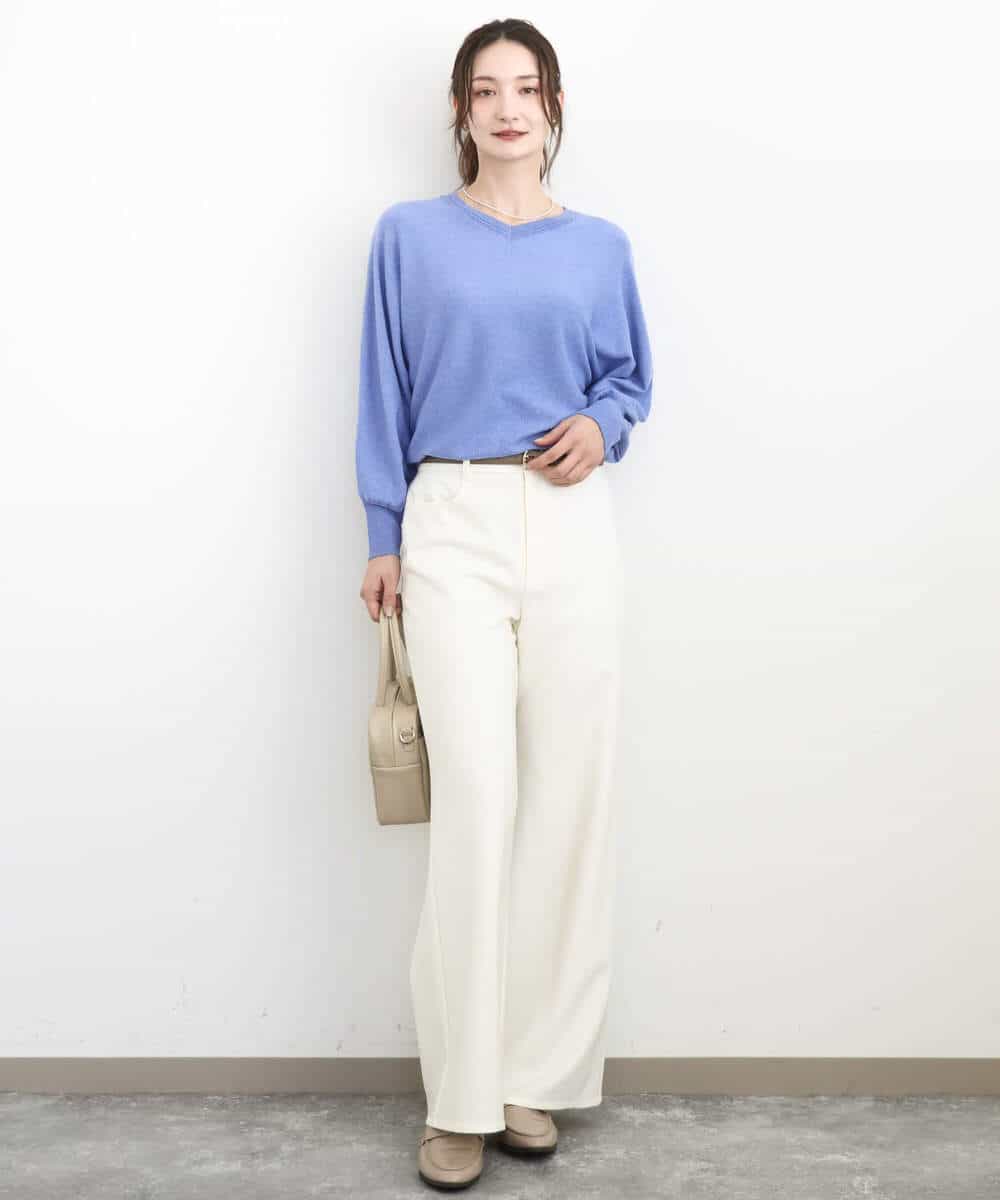 FKLGD27160 MK MICHEL KLEIN(MK ミッシェルクラン) デニムライク ストレートワイドパンツ/洗える ネイビー