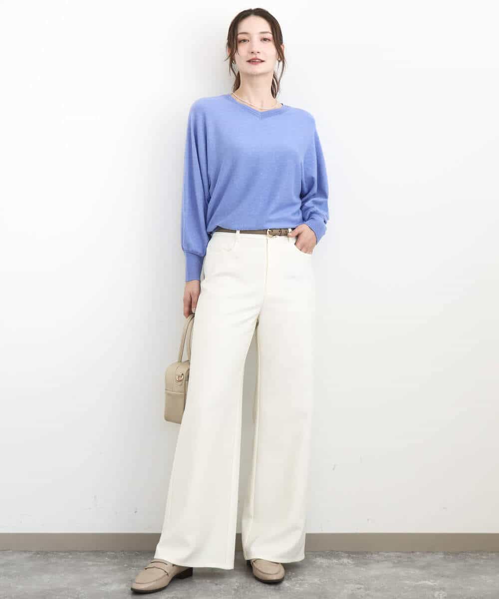 FKLGD27160 MK MICHEL KLEIN(MK ミッシェルクラン) デニムライク ストレートワイドパンツ/洗える ネイビー