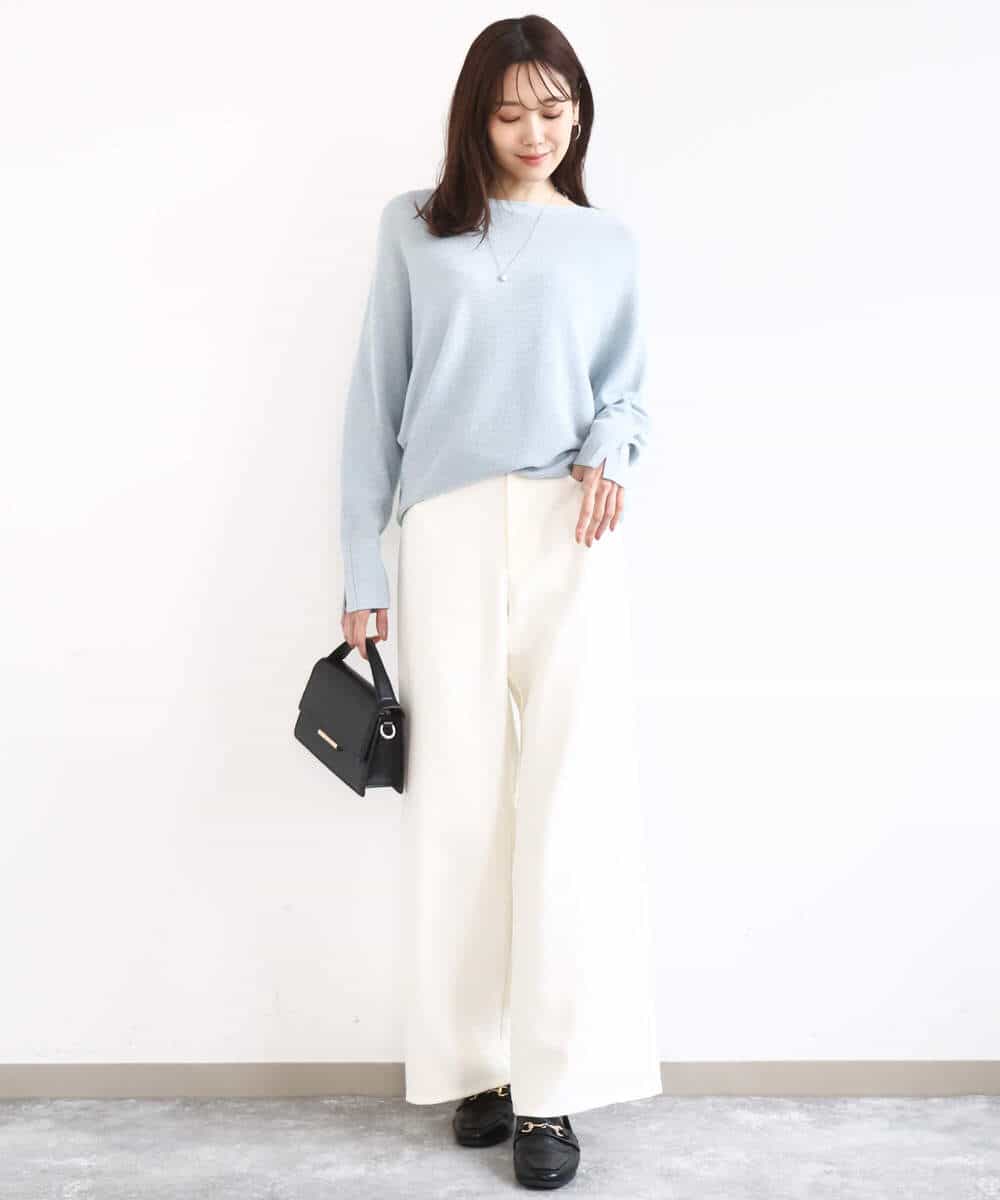 FKLGD27160 MK MICHEL KLEIN(MK ミッシェルクラン) デニムライク ストレートワイドパンツ/洗える ネイビー