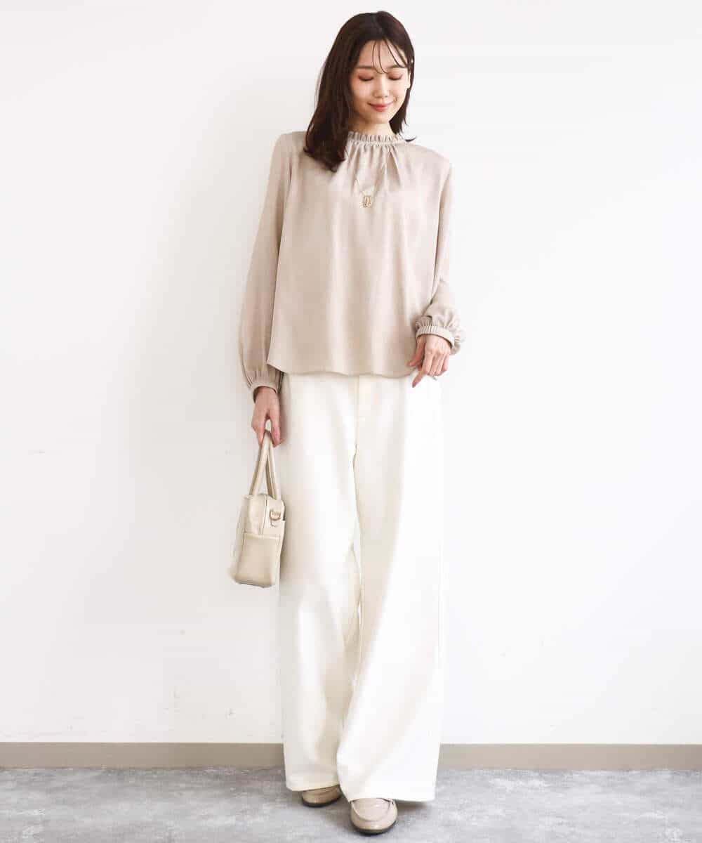 FKLGD27160 MK MICHEL KLEIN(MK ミッシェルクラン) デニムライク ストレートワイドパンツ/洗える ネイビー