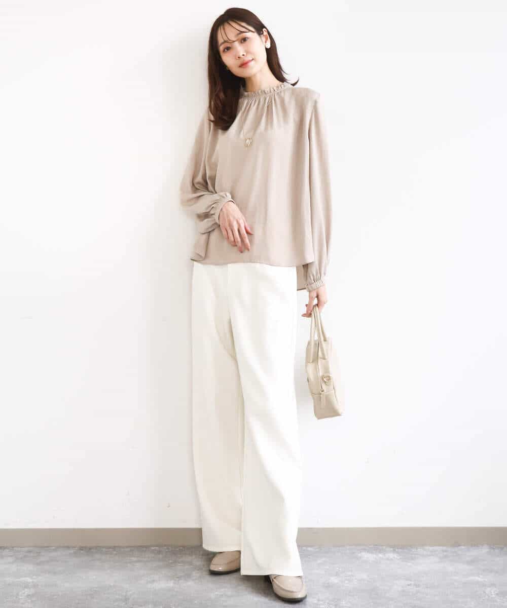 FKLGD27160 MK MICHEL KLEIN(MK ミッシェルクラン) デニムライク ストレートワイドパンツ/洗える ネイビー