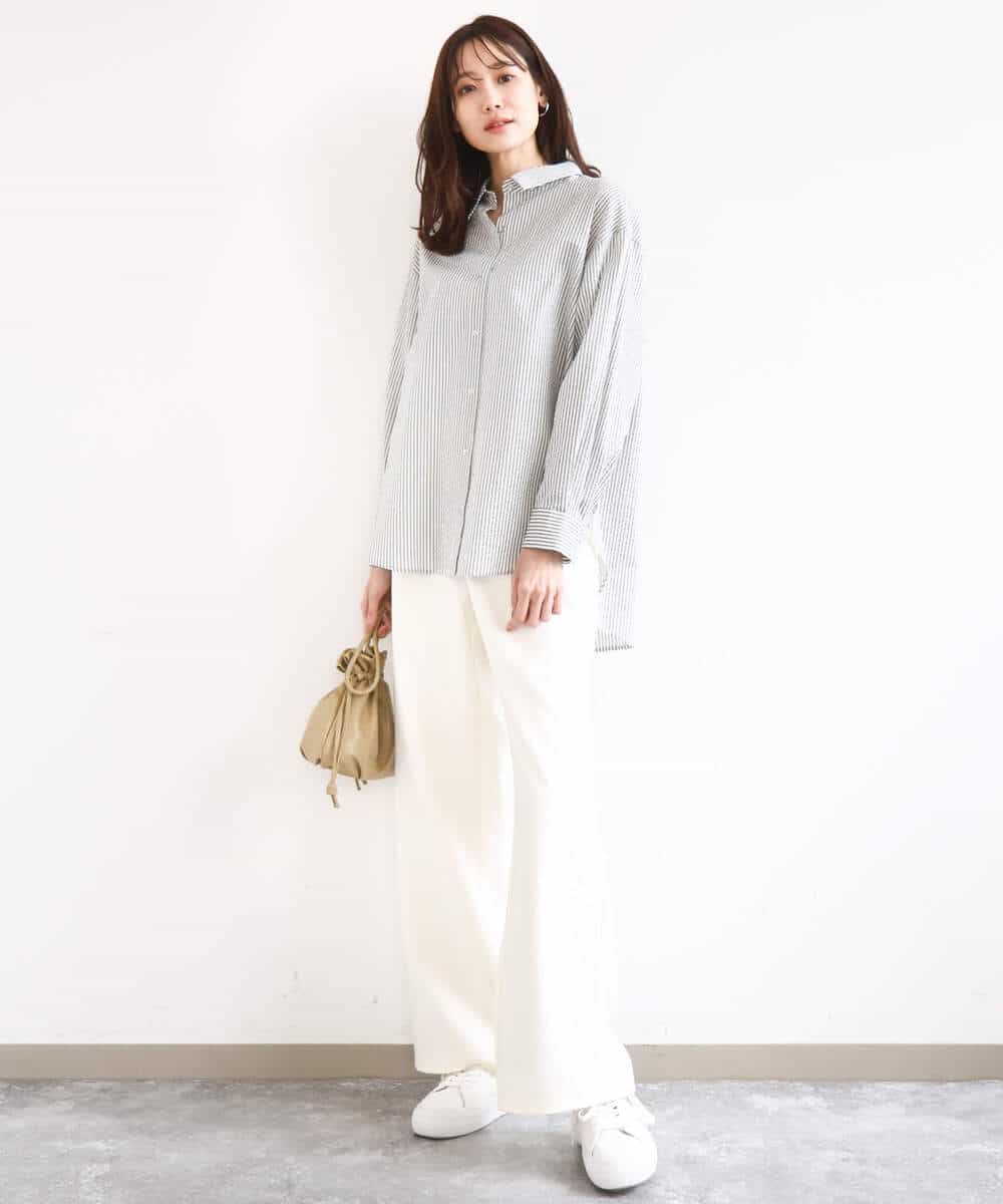 FKLGD27160 MK MICHEL KLEIN(MK ミッシェルクラン) デニムライク ストレートワイドパンツ/洗える ネイビー