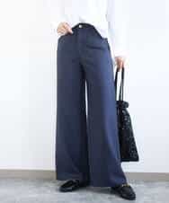 FKLGD27160 MK MICHEL KLEIN(MK ミッシェルクラン) デニムライク ストレートワイドパンツ/洗える ネイビー