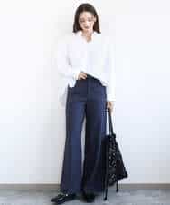 FKLGD27160 MK MICHEL KLEIN(MK ミッシェルクラン) デニムライク ストレートワイドパンツ/洗える ネイビー