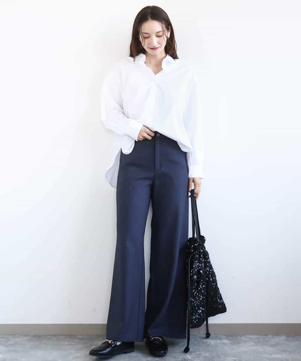 FKLGD27160 MK MICHEL KLEIN(MK ミッシェルクラン) デニムライク ストレートワイドパンツ/洗える ネイビー