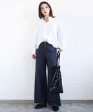 FKLGD27160 MK MICHEL KLEIN(MK ミッシェルクラン) デニムライク ストレートワイドパンツ/洗える ネイビー