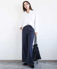 FKLGD27160 MK MICHEL KLEIN(MK ミッシェルクラン) デニムライク ストレートワイドパンツ/洗える ネイビー