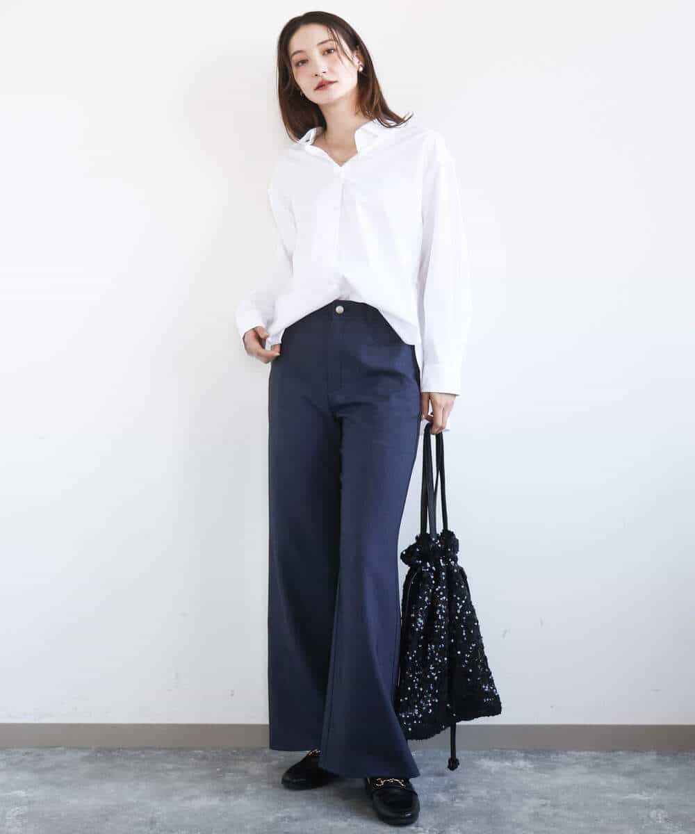 FKLGD27160 MK MICHEL KLEIN(MK ミッシェルクラン) デニムライク ストレートワイドパンツ/洗える ネイビー