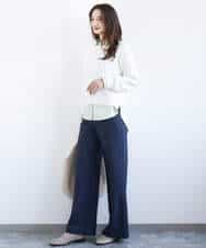 FKLGD27160 MK MICHEL KLEIN(MK ミッシェルクラン) デニムライク ストレートワイドパンツ/洗える ネイビー