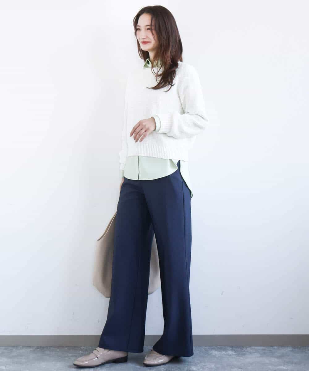 FKLGD27160 MK MICHEL KLEIN(MK ミッシェルクラン) デニムライク ストレートワイドパンツ/洗える ネイビー