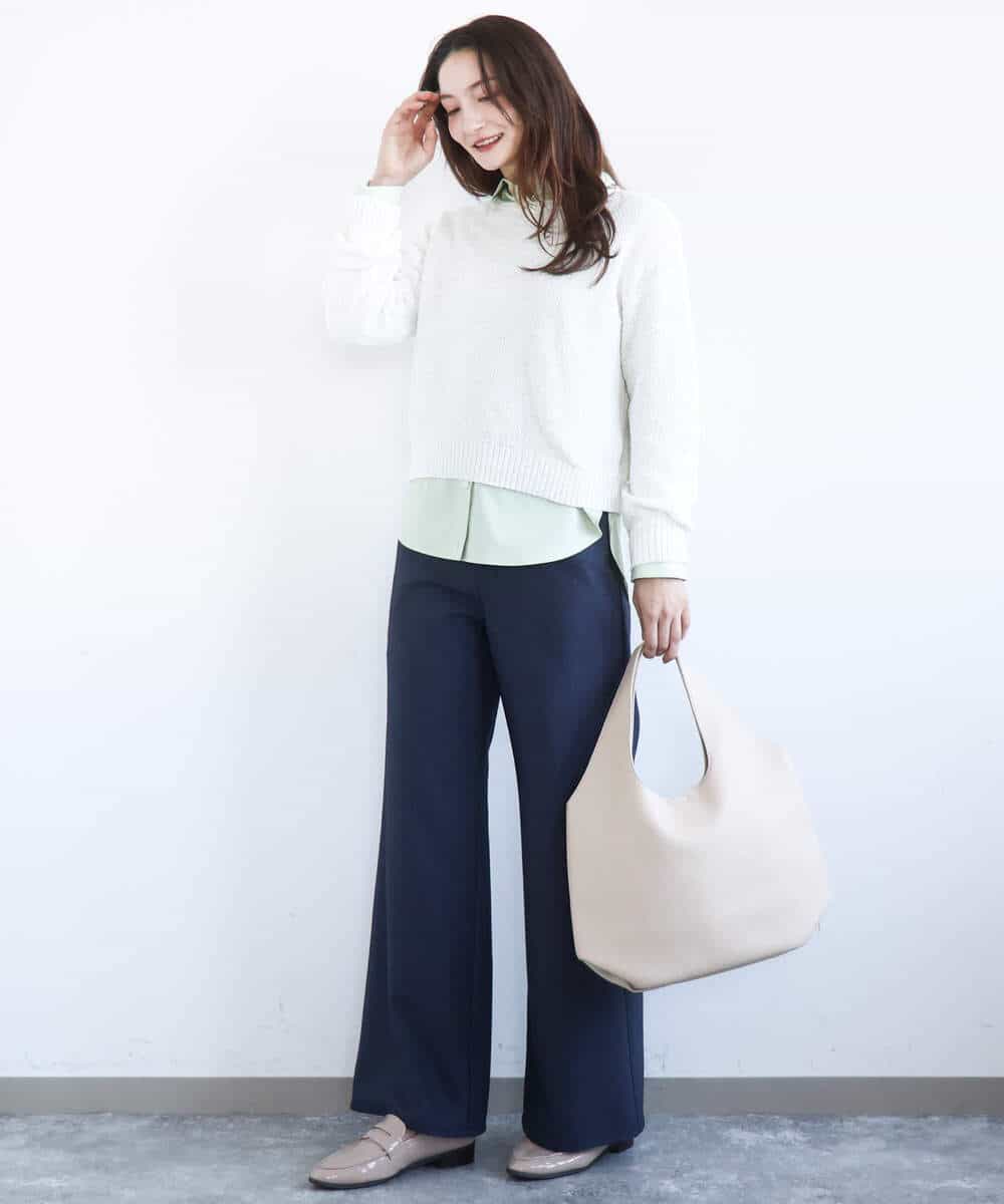 FKLGD27160 MK MICHEL KLEIN(MK ミッシェルクラン) デニムライク ストレートワイドパンツ/洗える ネイビー