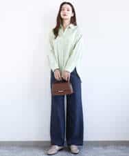 FKLGD27160 MK MICHEL KLEIN(MK ミッシェルクラン) デニムライク ストレートワイドパンツ/洗える ネイビー