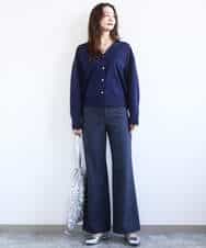 FKLGD27160 MK MICHEL KLEIN(MK ミッシェルクラン) デニムライク ストレートワイドパンツ/洗える ネイビー