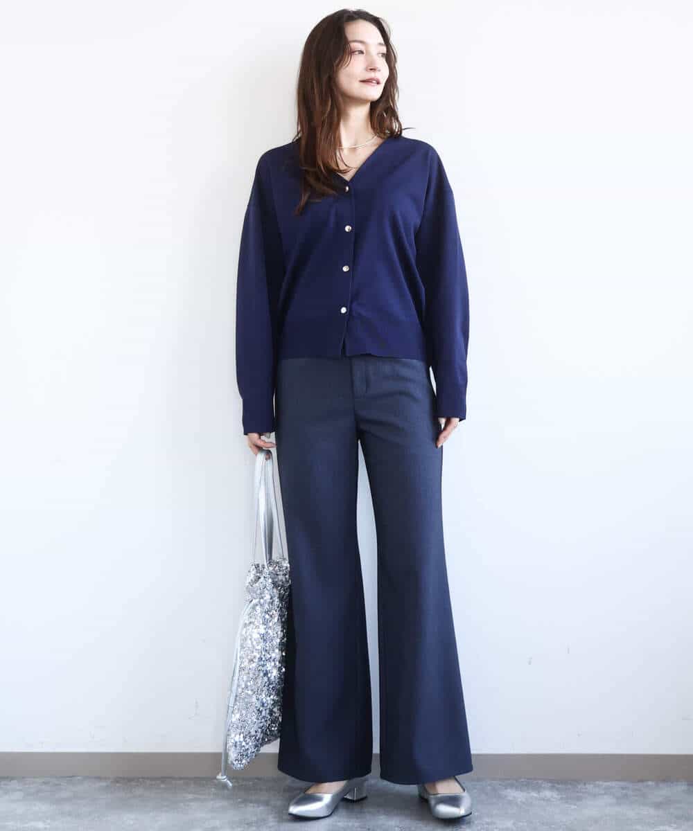 FKLGD27160 MK MICHEL KLEIN(MK ミッシェルクラン) デニムライク ストレートワイドパンツ/洗える ネイビー