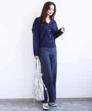 FKLGD27160 MK MICHEL KLEIN(MK ミッシェルクラン) デニムライク ストレートワイドパンツ/洗える ネイビー