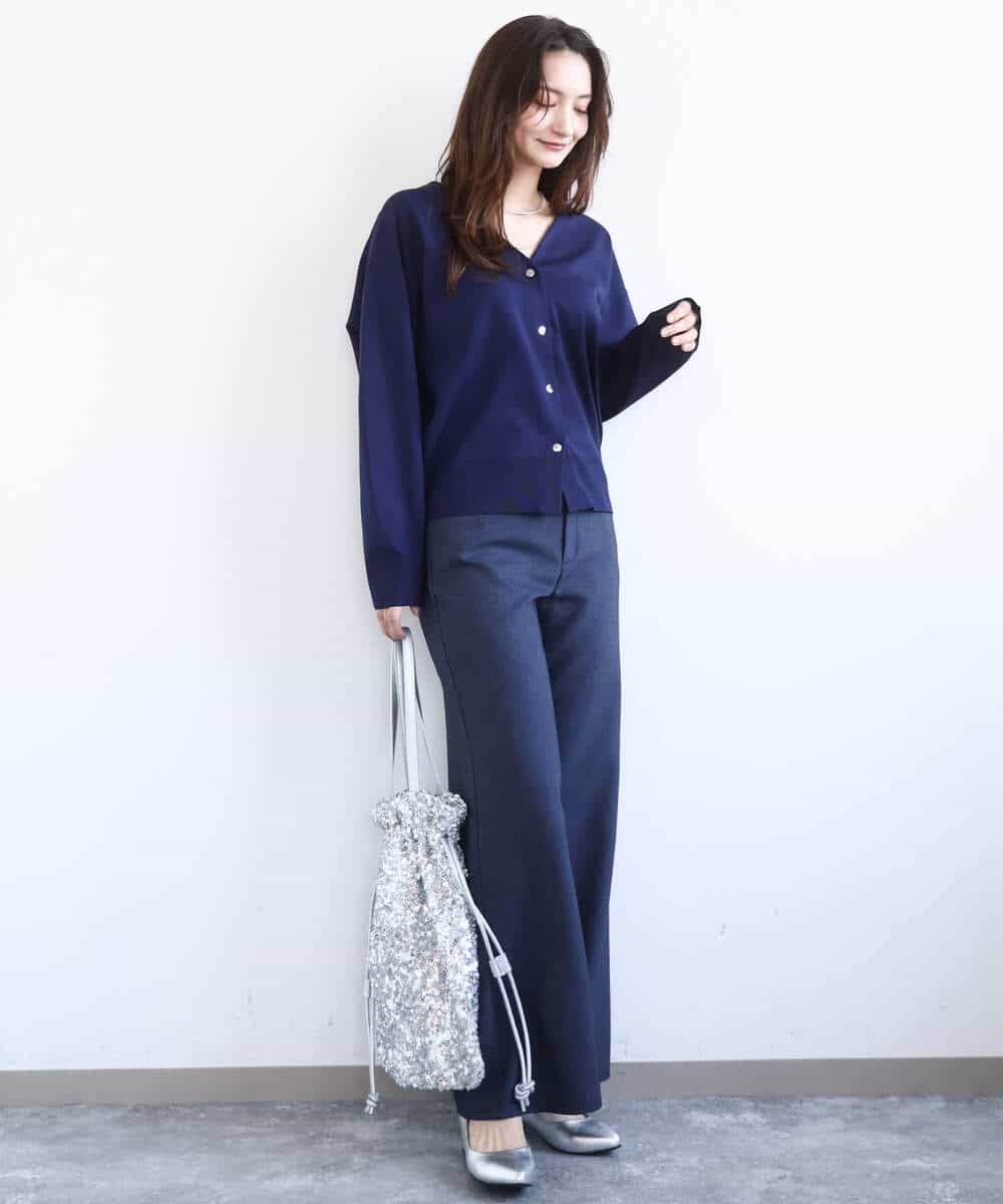 FKLGD27160 MK MICHEL KLEIN(MK ミッシェルクラン) デニムライク ストレートワイドパンツ/洗える ネイビー