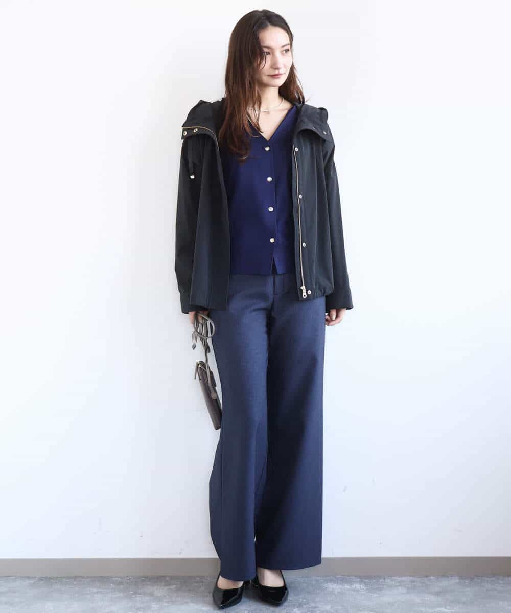 FKLGD27160 MK MICHEL KLEIN(MK ミッシェルクラン) デニムライク ストレートワイドパンツ/洗える ネイビー