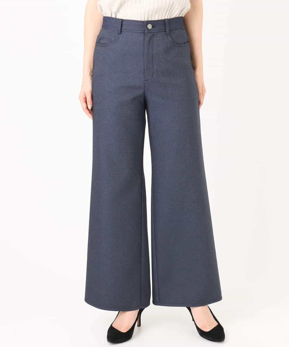 FKLGD27160 MK MICHEL KLEIN(MK ミッシェルクラン) デニムライク ストレートワイドパンツ/洗える ネイビー