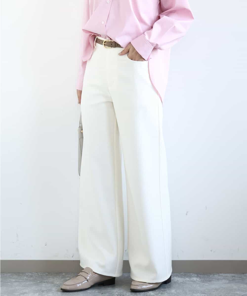 FKLGD27160 MK MICHEL KLEIN(MK ミッシェルクラン) デニムライク ストレートワイドパンツ/洗える アイボリー