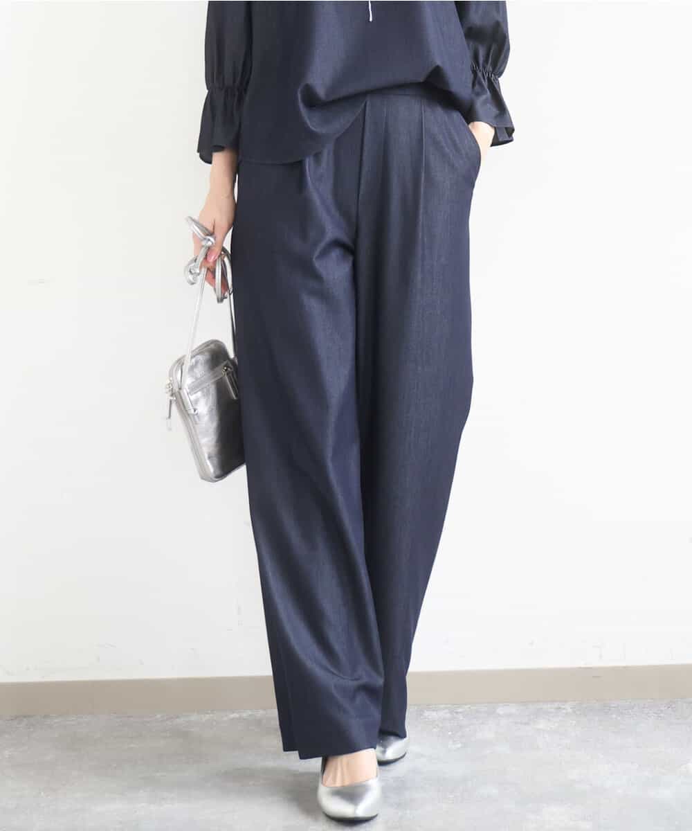 FKLGD30160 MK MICHEL KLEIN(MK ミッシェルクラン) [SANAGARAシリーズ]デニムライク ワイドパンツ/接触冷感/UVカット/洗える ネイビー