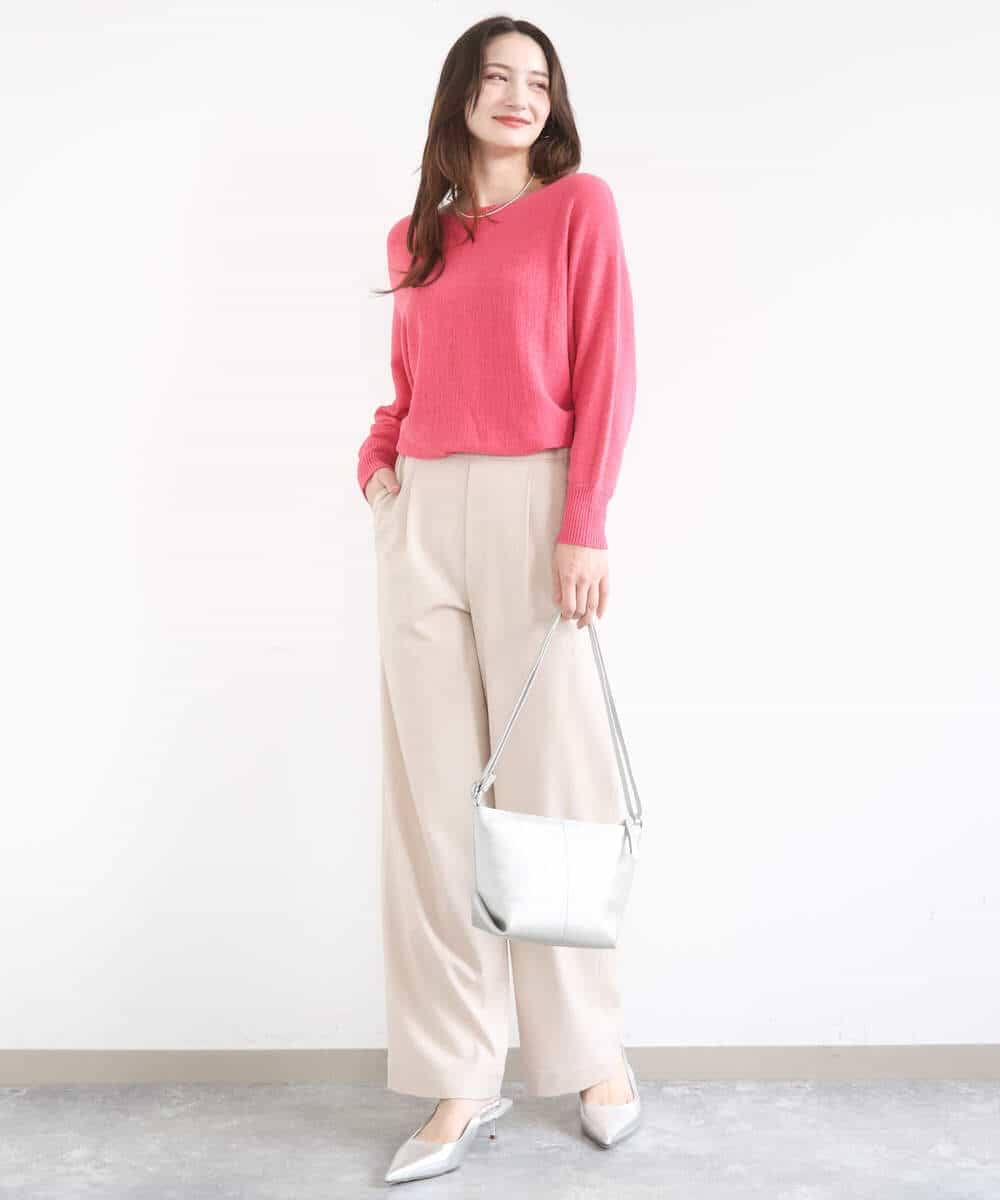 FKLGD30160 MK MICHEL KLEIN(MK ミッシェルクラン) [SANAGARAシリーズ]デニムライク ワイドパンツ/接触冷感/UVカット/洗える ネイビー