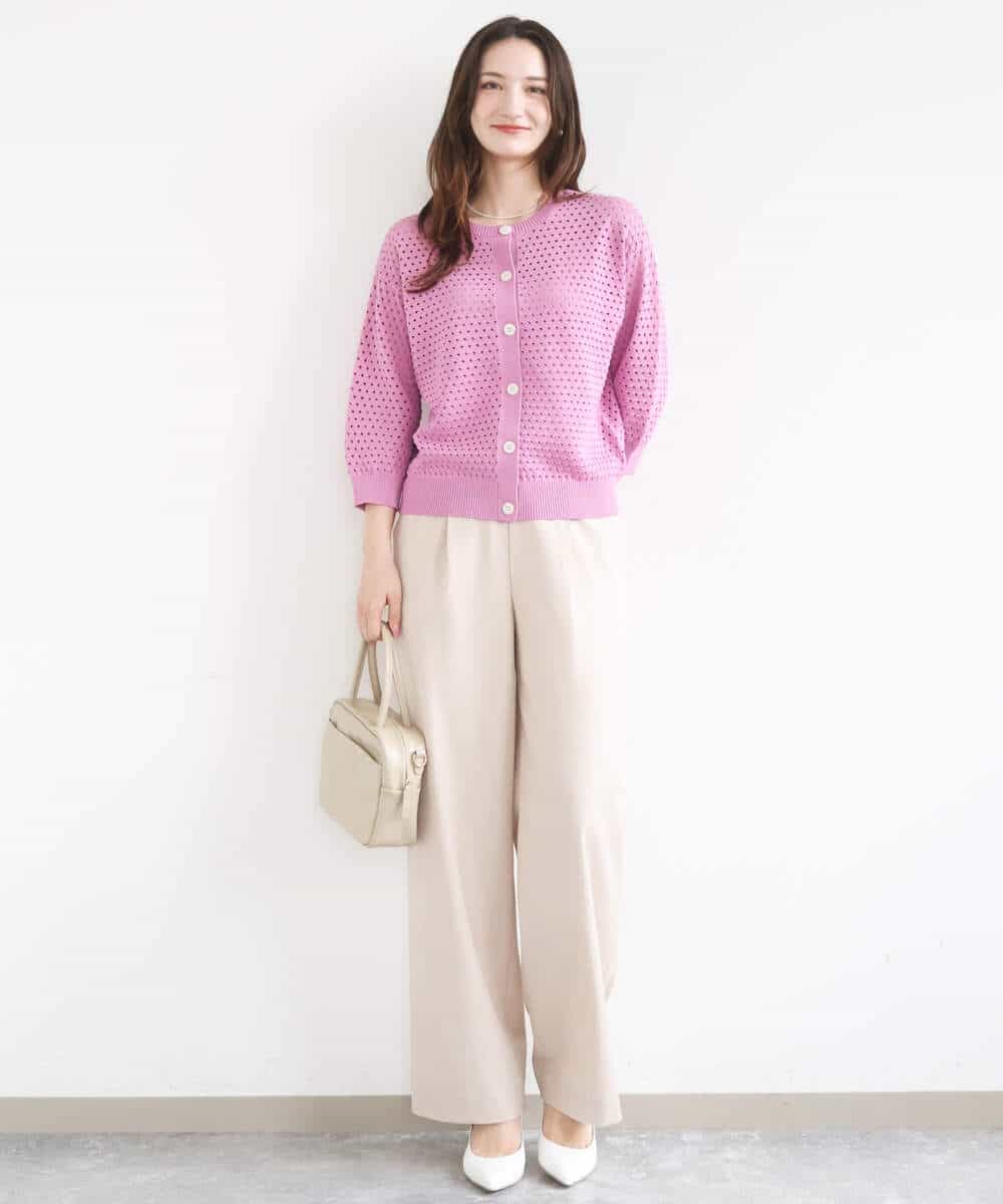 FKLGD30160 MK MICHEL KLEIN(MK ミッシェルクラン) [SANAGARAシリーズ]デニムライク ワイドパンツ/接触冷感/UVカット/洗える ネイビー