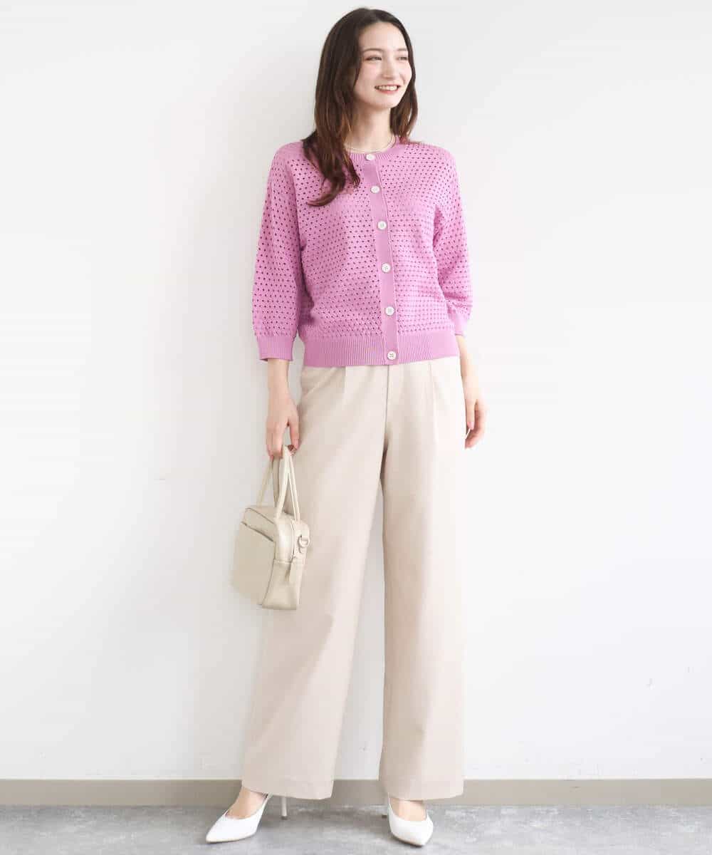 FKLGD30160 MK MICHEL KLEIN(MK ミッシェルクラン) [SANAGARAシリーズ]デニムライク ワイドパンツ/接触冷感/UVカット/洗える ネイビー