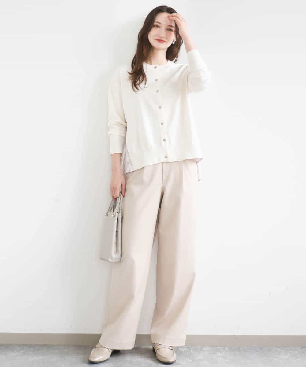 FKLGD30160 MK MICHEL KLEIN(MK ミッシェルクラン) [SANAGARAシリーズ]デニムライク ワイドパンツ/接触冷感/UVカット/洗える ネイビー