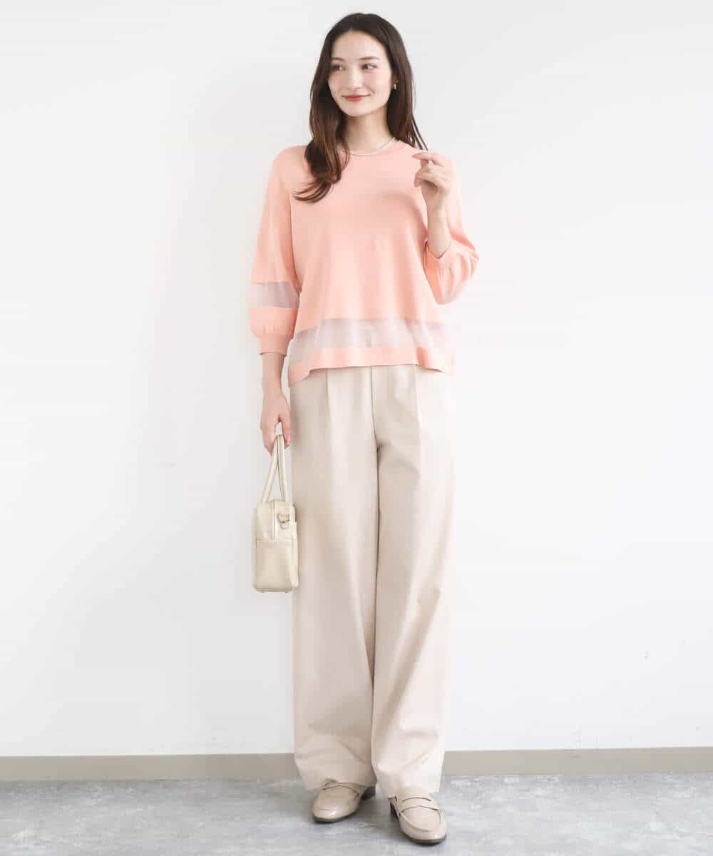 FKLGD30160 MK MICHEL KLEIN(MK ミッシェルクラン) [SANAGARAシリーズ]デニムライク ワイドパンツ/接触冷感/UVカット/洗える ネイビー