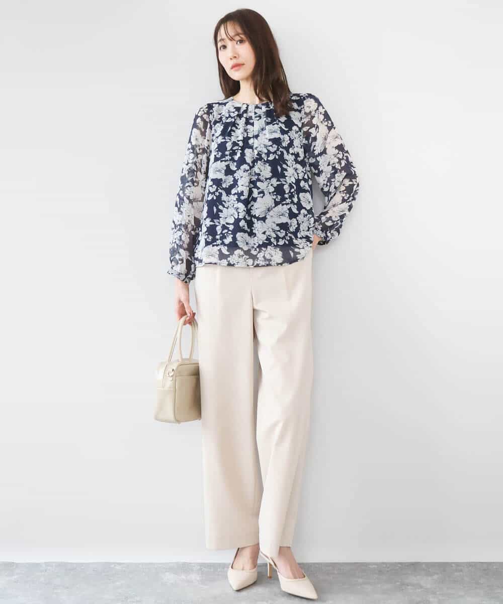 FKLGD30160 MK MICHEL KLEIN(MK ミッシェルクラン) [SANAGARAシリーズ]デニムライク ワイドパンツ/接触冷感/UVカット/洗える ネイビー