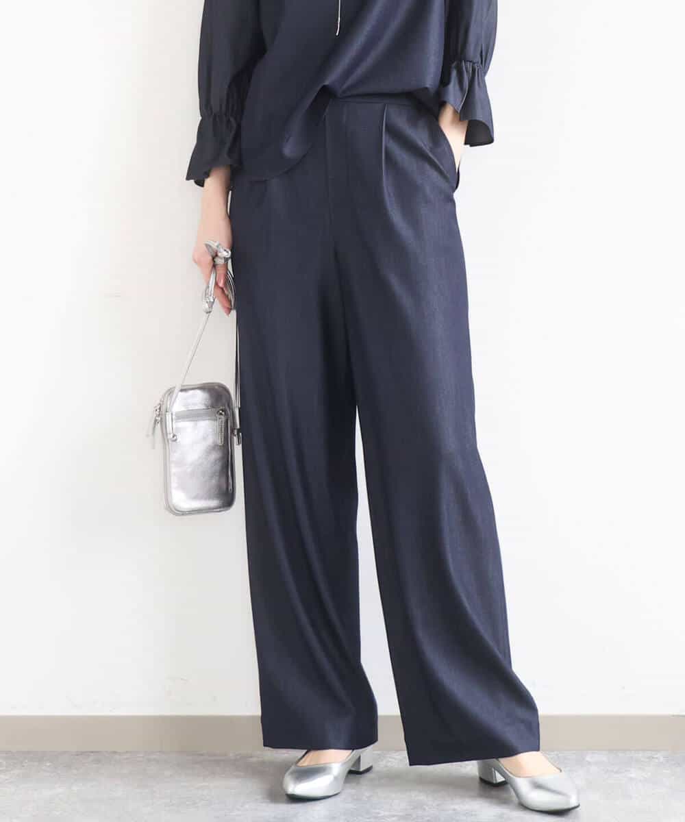 FKLGD30160 MK MICHEL KLEIN(MK ミッシェルクラン) [SANAGARAシリーズ]デニムライク ワイドパンツ/接触冷感/UVカット/洗える ネイビー