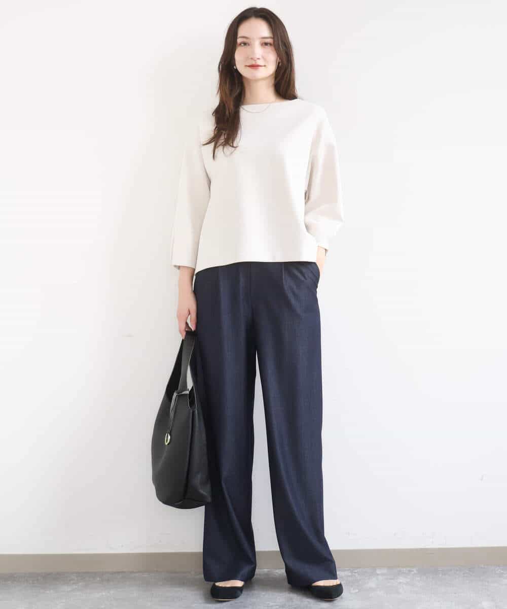 FKLGD30160 MK MICHEL KLEIN(MK ミッシェルクラン) [SANAGARAシリーズ]デニムライク ワイドパンツ/接触冷感/UVカット/洗える ネイビー